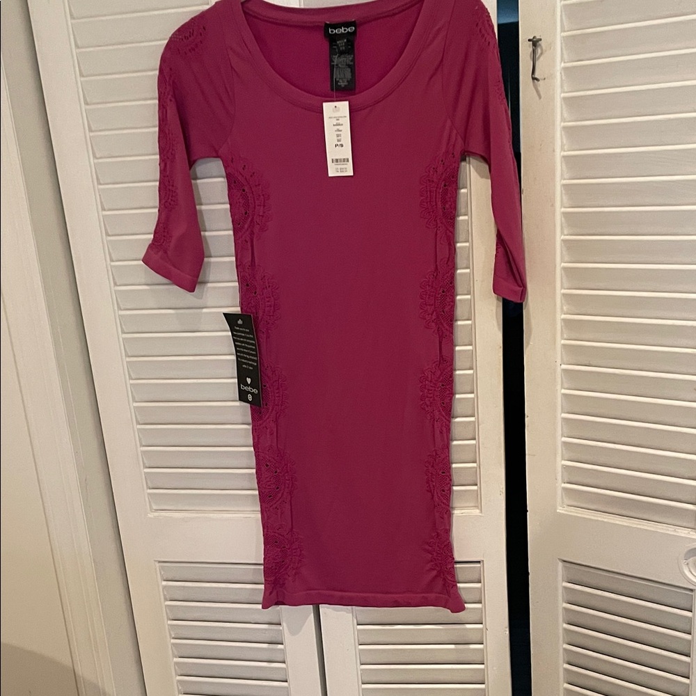Bebe Fuchsia Lace-Accent Midi Dress